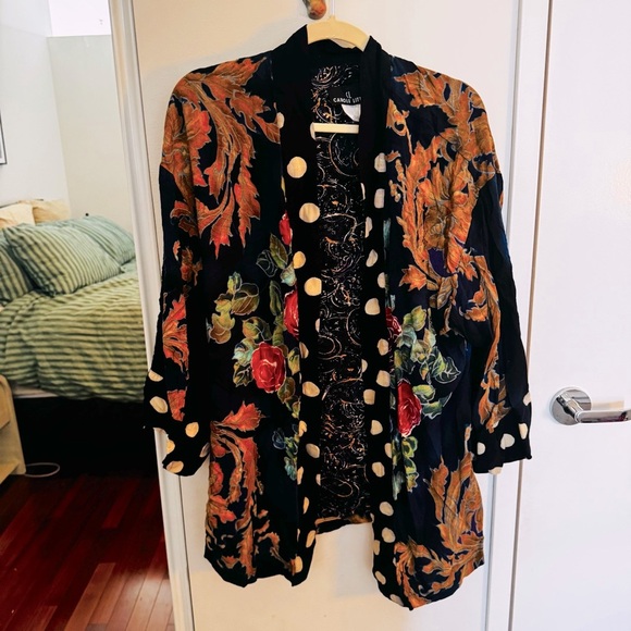 CAROLE LITTLE Black Blazer with Gold Polka Dot and Floral Design - SZ Large - Picture 1 of 6